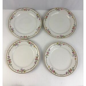 Set of 4 Haviland Limoges France Floral Gold Rim Porcelain Dinner Plates Vintage